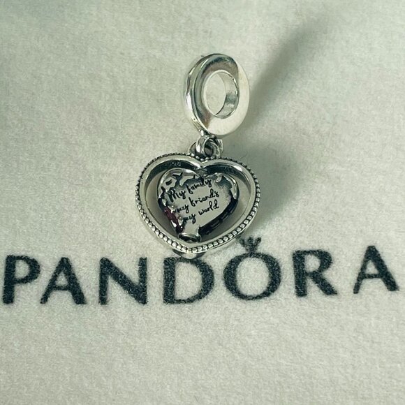 Pandora Family Spinning Heart Globe Dangle Charm Pendant, S925 Sterling Silver - Picture 4 of 4